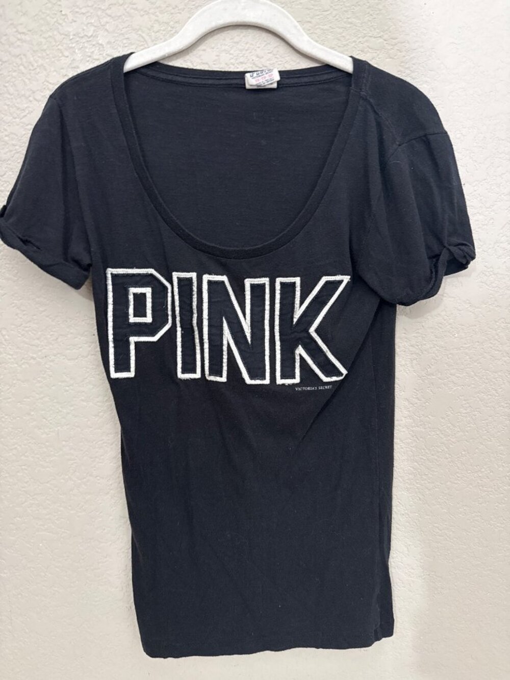 Victorias Secret PINK Womens Black Graphic T-Shirt XS Cotton Blend